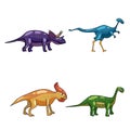 Set funny prehistoric dinosaurus Triceratops, Brontosaurus. Collection ancient wild monsters reptiles cartoon style