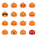 Set of funny pumpkin emoticons for autumn design