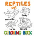 Set of funny reptilies coloring book
