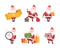 Set of funny Santa Claus character with gifts. Christmas New Year symbol cartoon vector illustration Royalty Free Stock Photo