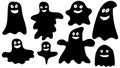 A set of funny and scary Halloween boo ghosts. Ghost character with a face to the holiday, fun scares. Silhouette Royalty Free Stock Photo