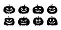 Set funny and scary pumpkins with faces. Halloween silhouettes black pumpkin character - for design decor, for collages Royalty Free Stock Photo