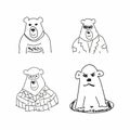 Set of funny sketches of bear. Imitation of children`s drawings. Sketchy, scribble. Vector illustration.