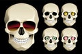 Set of funny skulls with different eyes and glasses