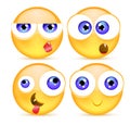 Set of funny smileys. Cute yellow facial expressions collection. Emoji. Vector illustration. Funny Cartoon Smileys.