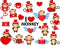 Set of funny valentine monkeys