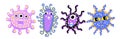 Set of funny viris and bacteria. Unicellular illustration for little children. Illustrations with germs for children s books. Flat