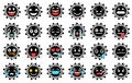 Set of funny virus emoticons with different emotions, black and white