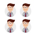 Set funny wacky male face doctor professional expression avatar