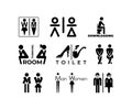 Set of funny WC sign Icon on the white background. Vector man & woman icons. Funny toilet symbol Royalty Free Stock Photo