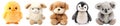 Set of fur plush stuffed animal toy on transparent background cutout, PNG