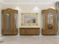 A set of furniture in a classic style in a modern living room. Sideboard with media storage and TV