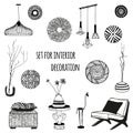 Set of furniture and decorative elements for the interior in African style, vector illustration