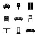 Set of furniture icons silhouettes in black