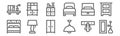 Set of 12 furnitures icons. outline thin line icons such as mirror, ceiling light, lamp, sofa bed, chest of drawers, closet