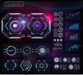 Set of futuristic blue infographics as head-up display. Display navigation elements for the web and app. Futuristic user interface Royalty Free Stock Photo