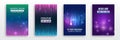 Set of futuristic flyer and brochure templates with binary code, glowing data spheres, and digital effects. Ideal for tech Royalty Free Stock Photo