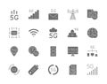 Set of 5G Internet Grey Icons. Database, Wireless Chip, Cloud System and more. Royalty Free Stock Photo