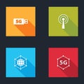 Set 5G modem, Antenna, Social network and icon. Vector