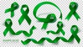 Set. Gallbladder and Bile Duct Cancer Awareness Month. Realistic Kelly Green ribbon symbol. Medical Design. Vector