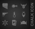 Set Gallows rope loop hanging, Deck of playing cards, Saloon door, Cowboy bandana, Hexagram sheriff, Revolver gun