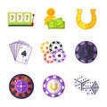 Set of Gambling Accessories Vector Illustrations. Royalty Free Stock Photo