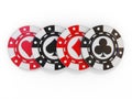 Set of gambling poker chips, with spade, heart diamond and club