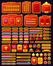 Set of game assets menu buttons popup screens and settings buttons red and yellow Royalty Free Stock Photo