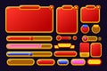 Set of game assets menu buttons popup screens and settings buttons red and yellow Royalty Free Stock Photo