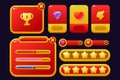 Set of game assets menu buttons popup screens and settings buttons red and yellow Royalty Free Stock Photo
