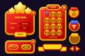 Set of game assets menu buttons popup screens and settings buttons red and yellow Royalty Free Stock Photo