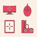 Set Game console with joystick, Computer monitor, Computer mouse gaming and Tablet icon. Vector Royalty Free Stock Photo