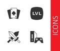 Set Game console with joystick, Playing cards, Sword for game and Level icon. Vector