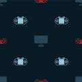 Set Game controller or joystick, Computer monitor and Portable video game console on seamless pattern. Vector Royalty Free Stock Photo