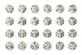 Set of game dices in isometric projection isolated on white background, all possible variants. Gambling concept. 3D rendering