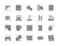 Set of Game Grey Icons. Billiards, Bowling, Pinball, Darts, Joystick and more.