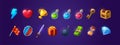 Set of game icons, shield, sword, flash and heart