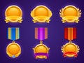 Set of game level ui icons, empty golden medals