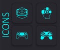Set Gamepad, 3d modeling, Virtual reality glasses and icon. Black square button. Vector