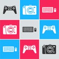 Set Gamepad, Mirrorless camera and Keyboard and mouse icon Royalty Free Stock Photo
