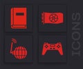Set Gamepad, User manual, Video graphic card and Social network icon. Vector