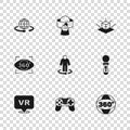 Set Gamepad, VR controller game, 360 degree view, 3d modeling, Virtual reality glasses and icon. Vector Royalty Free Stock Photo