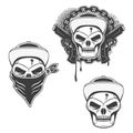 Set of gangsta skulls on white background. Design elem