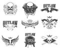 Set of gangsta skulls on white background. outlaw. Win