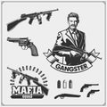 Set of gangsters and mafia emblems, labels and design elements. Street wars elements, guns.