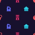 Set Garage, Search house, House and Man dreaming about buying on seamless pattern. Vector Royalty Free Stock Photo