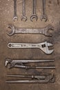 Set garage tools. pipe wrench, adjustable wrench, wrench Royalty Free Stock Photo