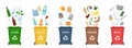 Set of garbage bins for recycling different types of waste. Sorting and recycling waste. vector illustration Royalty Free Stock Photo