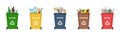 Set of garbage bins for recycling different types of waste. Sorting and recycling waste, vector illustration Royalty Free Stock Photo