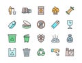 Set of Garbage Color Line Icons. Waste Factory, Trash Truck, Container and more. Royalty Free Stock Photo